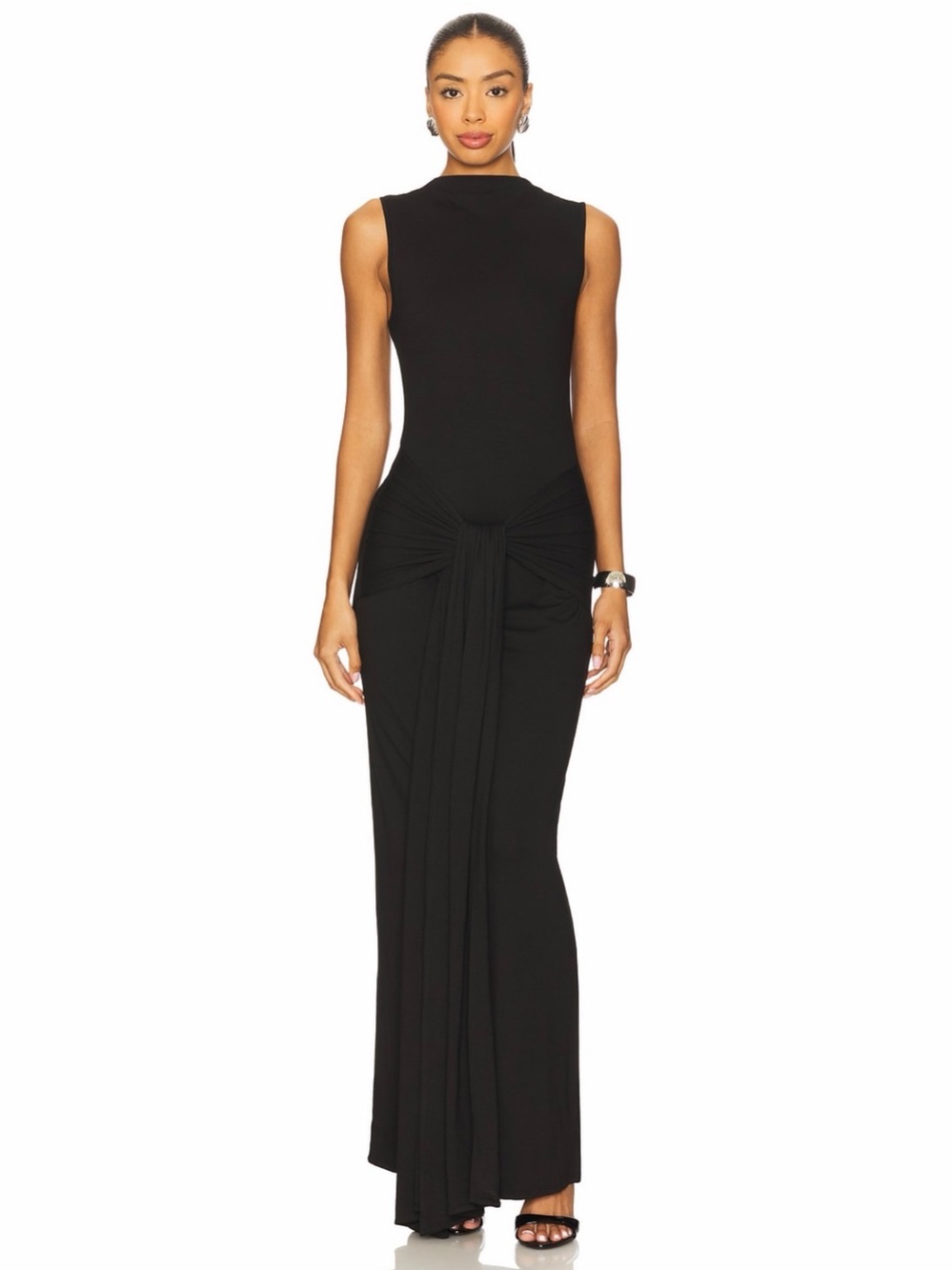 Superdown Revolve Piper Tie Waist Solid Black Sleeveless Maxi Dress Small NWT